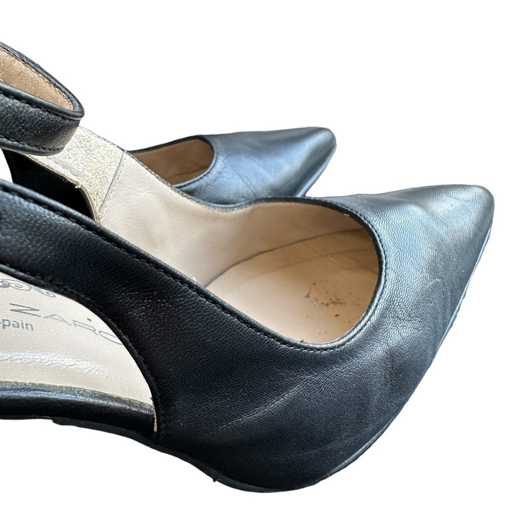 BRENDA ZARO WOMEN'S POINTED TOE BLACK LEATHER 4" HEEL W/ BUCKLE CLOSURE SIZE 37 - Picture 6 of 16